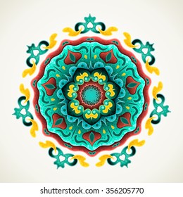 Bright decorative element. Round Ornamental Pattern. Vector illustration