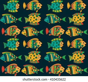 Bright decorative fish hand drawn vector. Illustration is suitable for creating your own patterns, backgrounds, cards, invitations, decorating websites and for the realization of other design ideas. 