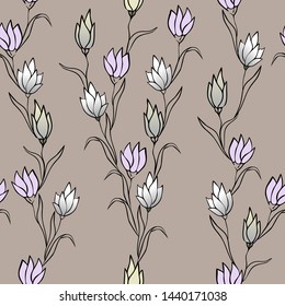 Bright decorative flowers on a calm background. Seamless beautiful pattern.