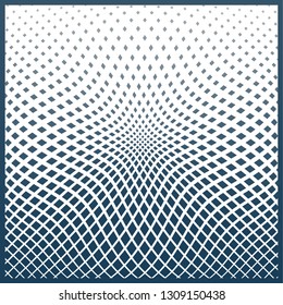 Bright decorative pattern with a halftone transition from small squares and rhombuses. Curvilinear arrangement. Layout design for business, design for decoration, covers, packaging - vector graphics