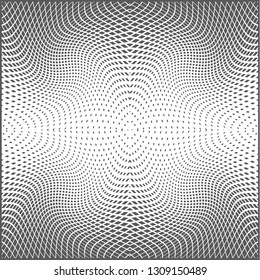 Bright decorative pattern with a halftone transition from small squares and rhombuses. Curvilinear arrangement. Layout design for business, design for decoration, covers, packaging - vector graphics