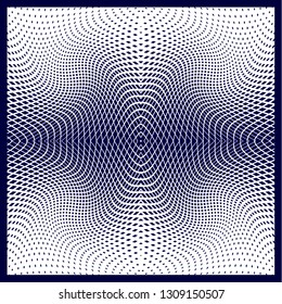 Bright decorative pattern with a halftone transition from small squares and rhombuses. Curvilinear arrangement. Layout design for business, design for decoration, covers, packaging - vector graphics