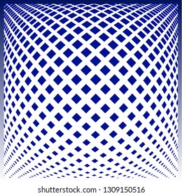 Bright decorative pattern with a halftone transition from small squares and rhombuses. Curvilinear arrangement. Layout design for business, design for decoration, covers, packaging - vector graphics