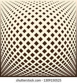 Bright decorative pattern with a halftone transition from small squares and rhombuses. Curvilinear arrangement. Layout design for business, design for decoration, covers, packaging - vector graphics