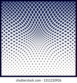 Bright decorative pattern with a halftone transition from small squares and rhombuses. Curvilinear arrangement. Layout design for business, design for decoration, covers, packaging - vector graphics