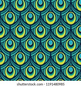 Bright Decorative Peacock Feather Seamless Pattern for Giftwrap, Backdrop, Wallpaper