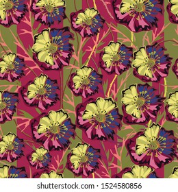 Bright, decorative poppies on a light background. Endless, seamless floral pattern.
Design for textile, fabric, paper, prints, packaging. vector graphic illustration.