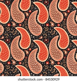 Bright decorative seamless floral texture with paisley