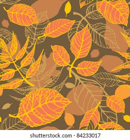 Bright decorative seamless pattern with autumnal leaves