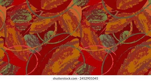 Bright decorative seamless pattern in grunge style. Vector abstract autumn illustration for printing on fabric prints, wrapping paper, covers. For the design of seasonal holidays and festivals.