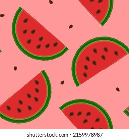 Helles Dekor Nahtloses Muster mit Scheiben von Watermelon. Perfekt für Geschenkpapier, Textil etc.