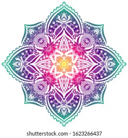 bright decorative vector mandala with floral elements. in cold gamut