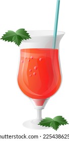 Bright deep red cocktail with bubbles and mint
