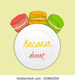 Bright, delicious macaron dessert menu template Vector illustration eps 10