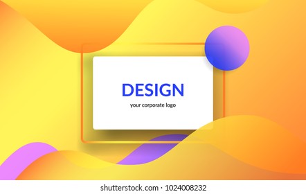 Bright design for corporate and personal website banners and presentation slides. Abstract landscape background with white info card and gradient color waves, shadow and blend on yellow with copyspace