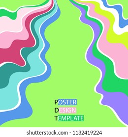 Bright design with decorative inserts in the style of the 70's for the design of covers of magazines, posters. Vector illustration.