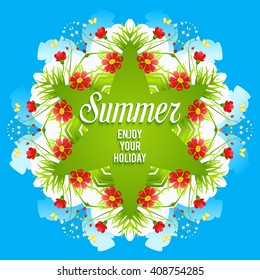 Bright design with flowers. Abstract round floral background for banner,ticket, leaflet and so on.