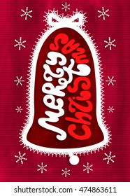 bright design greeting cards for Christmas, red background with snowflakes, bell