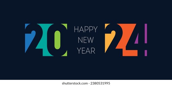 Bright design on dark background. Happy new year 2024, horizontal banner. Brochure or calendar cover vector design template. Cover of business diary for 20 24 with wishes.