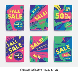 Bright design sale set website banner template. Colorful vector illustrations for social media, posters, email, print, ads designs, promotional material. Yellow Pink Blue black and white