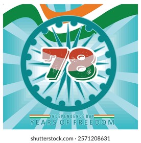 The bright design symbolizes 78 years of freedom, featuring tricolor elements and inspired by the essence of independence and national pride. Flat vector modern illustration 