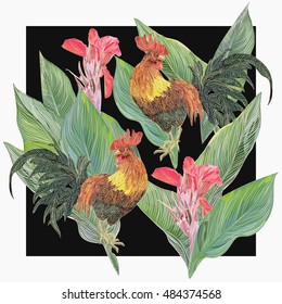 

bright design  vector print depicting the symbol of the coming year 2017 - cock . New Year with chinese symbol of rooster / The Year of Rooster / Rooster year Chinese zodiac symbol. red, fire cock