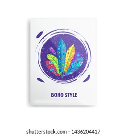 Bright designer notebook with feathers on mocape. Isolated on white background.