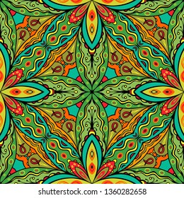 Bright detailed Indian seamless background. Repeatable ethnic pattern. Fancy oriental ornament. Vector illustration.