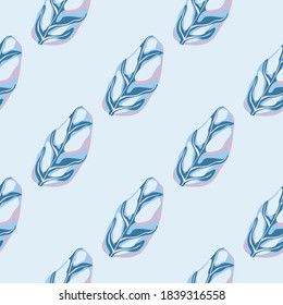 Bright diagonal marble monstera leaves ornament seamless pattern. Blue tones tropical foliage artwork. Hand drawn abstract print. For fabric design, textile print, wrapping, cover. Vector illustration