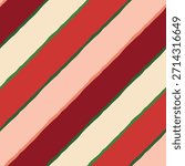 Bright diagonal striped vector seamless pattern. Modern red, green, thin and thick hand drawn stripes repeat design. Abstract holiday background. Festive geometric tile for fabrics, wrapping, media