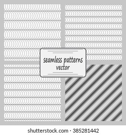 The bright diagonal stripes on a gray background. Monochrome seamless pattern. Geometric simple repetitive background. A set of 4 patterns.