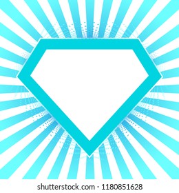 Bright diamond logo on abstract background with halftone effect. Vector illustration.