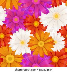 Bright, different colour gerbera flowers seamless pattern