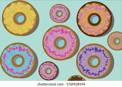 Helle, verschiedene Donuts mit farbiger Verglasung