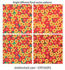 Bright different floral vector seamless patterns