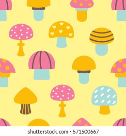 Bright different types of mushrooms set. Card in cartoon style o