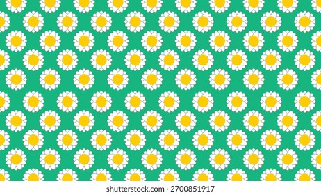 A Bright Digital Background Design Featuring a Border of Stylized White and Yellow Daisy Flowers Set Against a Solid Teal or Mint Green Field with "Lorem Ipsum"