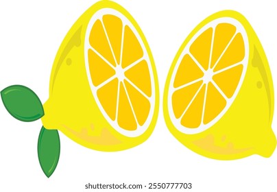 Una ilustración digital brillante de un limón en rodajas con hojas verdes vibrantes. El diseño destaca el atractivo refrescante y picante de los limones, ideal para temas de salud, naturaleza y frescura.