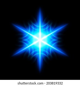 Bright digital star with  six tips on the black background