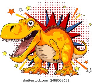 Bright dinosaur illustration with comic-style elements