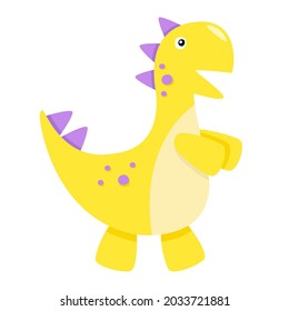 Bright dinosaur, on a white background. Tyrannosaurus rex, Jurassic period. Children's illustration. Printout for preschoolers. Yellow, purple. For printing on T-shirts, children's clothes, books.