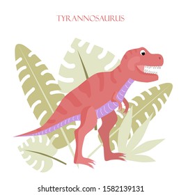 Bright dinosaur tyrannosaurus rex. Predatory dinosaur. Vector illustration in flat style.