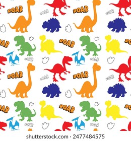 Bright dinosaurs with playful 'roar' text