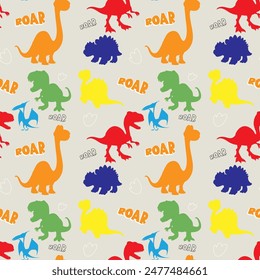 Bright dinosaurs with playful 'roar' text