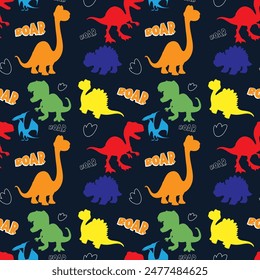 Bright dinosaurs with playful text and shapes