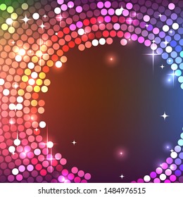 Bright disco lights on colour background