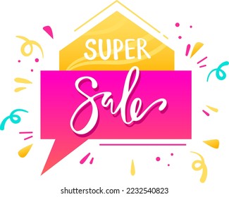 Bright discount banner, summer sale lettering on poster, product promotion, design cartoon vector illustration, isolated on white.