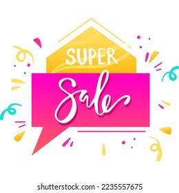 Bright discount banner, summer sale lettering on poster, product promotion, design cartoon vector illustration, isolated on white.