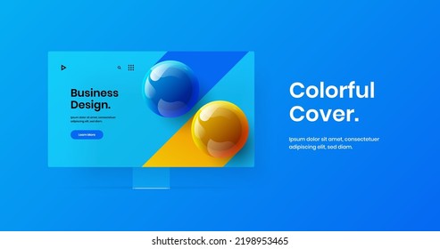 Bright display mockup landing page template. Amazing site screen design vector illustration.