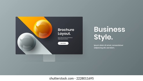 Bright display mockup landing page template. Original site screen vector design layout.